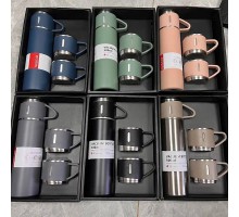 Подарочный набор термос + 3 чашки (зеленый, черный, серый) (48)