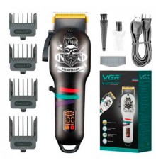 Аккумуляторная машинка с LED-дисплеем для стрижки волос и бороды VGR V-699, черный (40)