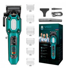Аккумуляторная машинка с LED-дисплеем для стрижки волос и бороды VGR V-600, зеленый (20)