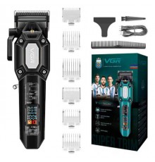 Аккумуляторная машинка с LED-дисплеем для стрижки волос и бороды VGR V-600, черный (20)