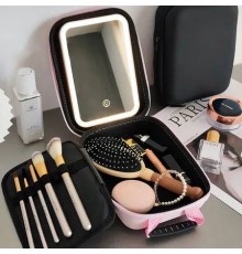 Дорожная ЧЕРНАЯ тканевая косметичка-чемоданчик (23*13*8) с зеркальцем Make Up (30)