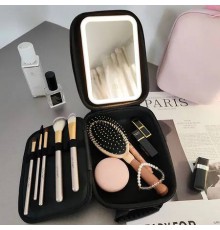 Дорожная РОЗОВАЯ тканевая косметичка-чемоданчик (23*13*8) с зеркальцем Make Up (30)