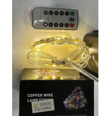 Гирлянда "Роса" серебряная проволока - USB, с пультом д/у, теплый свет, 20 м, 200 диодов (100) (-21)