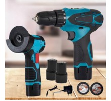 Набор инструментов 2 в 1 в кейсе - шуруповерт и болгарка, 12v, синий (10)