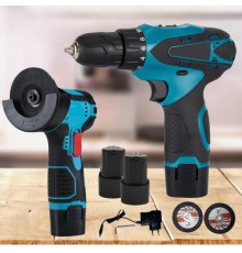 Набор инструментов 2 в 1 в кейсе - шуруповерт и болгарка, 12v, синий (10)