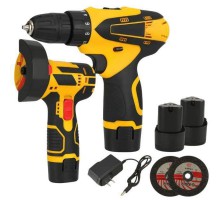 Набор инструментов 2 в 1 в кейсе - шуруповерт и болгарка, 12v, желтый (10)