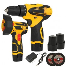 Набор инструментов 2 в 1 в кейсе - шуруповерт и болгарка, 12v, желтый (10)