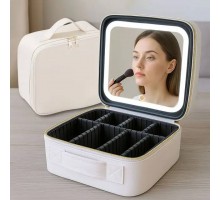 Дорожная БЕЛАЯ тканевая косметичка-чемоданчик с зеркальцем Make Up (20)