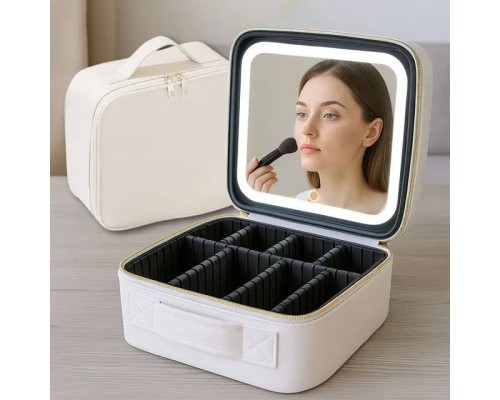 Дорожная БЕЛАЯ тканевая косметичка-чемоданчик с зеркальцем Make Up (20)