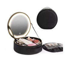 Органайзер-косметичка из экокожи с LED зеркалом NiceLand, черный (20)