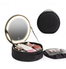 Органайзер-косметичка из экокожи с LED зеркалом NiceLand, черный (20)