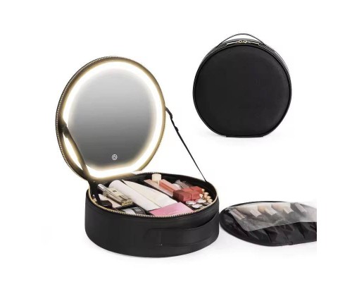 Органайзер-косметичка из экокожи с LED зеркалом NiceLand, черный (20)